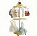 Rotatable Round Clothes Rack, 2-tier Retail Kids Garment Rack with Top Shelf and Wheels, Retail Clothing Display Stand with Wheels, for Boutique Retail Display(Gold)