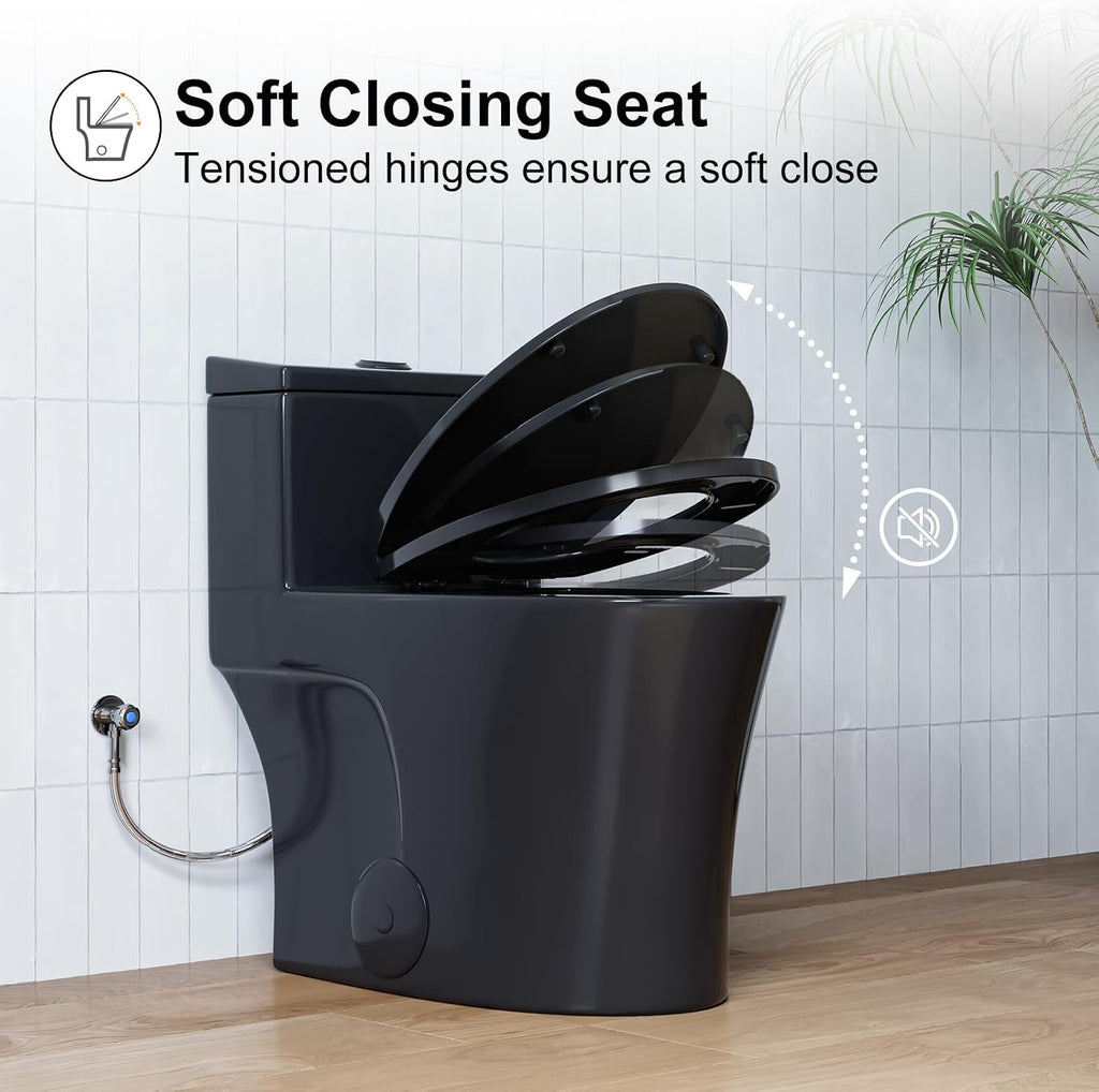 HOROW T0338WB Elongated One Piece Toilet 10' Rough-in, Matte Black Toilet with Comfortable 17.3' ADA Chair Height Seat, Powerful Dual Flush Modern Toilet for Bathroom