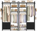 Besiost 78.7'' Clothes Rack for Hanging Clothes - Reversible Clothing Rack with 4 Drawers, Heavy Duty Garment Racks with Shelves, 6 Tiers Freestanding Portable Closet Wardrobe System, Set of 2 Black