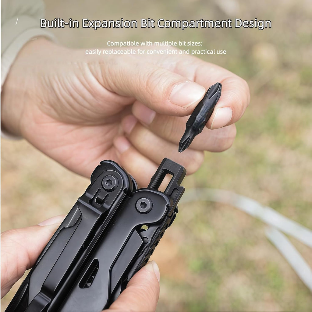 Multitool, 20-in-1 Full-Size, Lightweight EDC, Multi-Purpose Pliers, Pocket Knife, Tactical Gear, Nylon Bag, Tools, Gifts for Guys, Equipment for Emergencies, Hiking, and Outdoor Camping (Black)