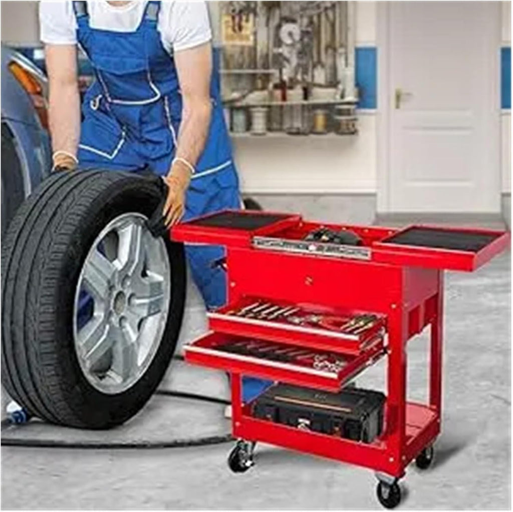 Tool Box Rolling Garage Workshop Tool Organizer with Directional Wheels, 2 Drawer Tool Chest Tray with Top Work Surface and Storage Push Cart Hardware Toolbox