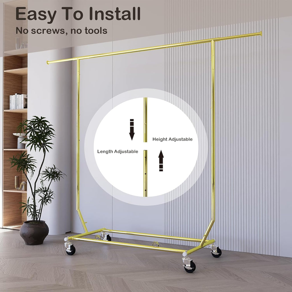 Collapsible Gold Clothes Rack Single Clothing Racks For Hanging Clothes Metal Clothing Hanging Rack Commercial Garment Rack With Wheels For Bedroom Balcony