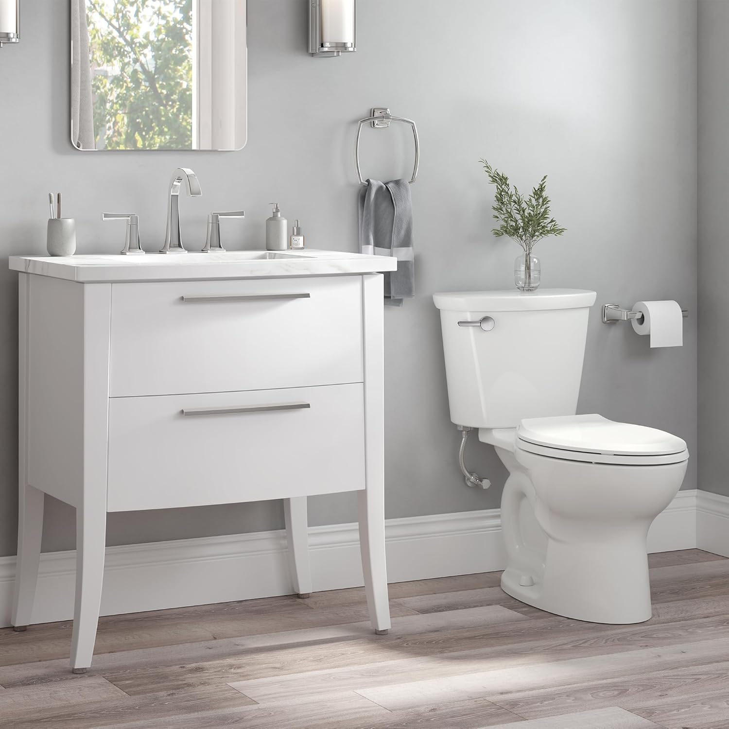 American Standard 609DA001.020 Cadet PRO Two-Piece Toilet with Slow-Close Seat and Wax Ring, Round Front, Standard Height, White, 1.28 gpf
