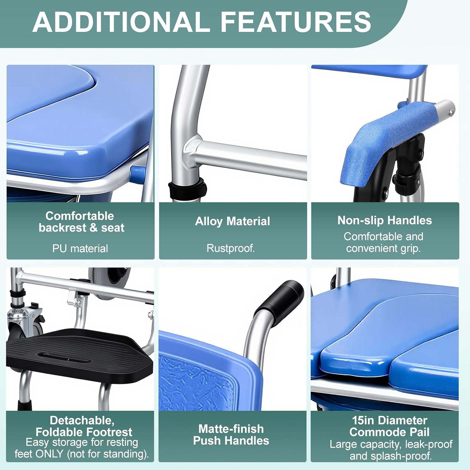 Bedside Commode with Wheels - Anti-Sponge Padded Seat, Foldable Mobile Toilet Shower Stool with 300 LBS Weight Capacity, Portable Toilet with Bucket for Elderly and Disabled