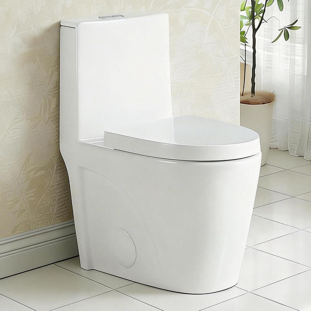 One Piece Toilet, Elongated One-Piece Toilet for Bathrooms, Dual Power Flush Toilet 1.1/1.6 GPF and MAP 900g, Soft Close, Durable Ceramic, Easy-to-Clean Surface (White)