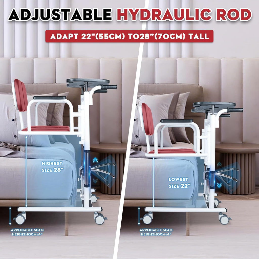 Patient Lift Transfer Chair - Heavy Duty Shower Commode Chair with Toilet Safety Frame (Dual A - Red)