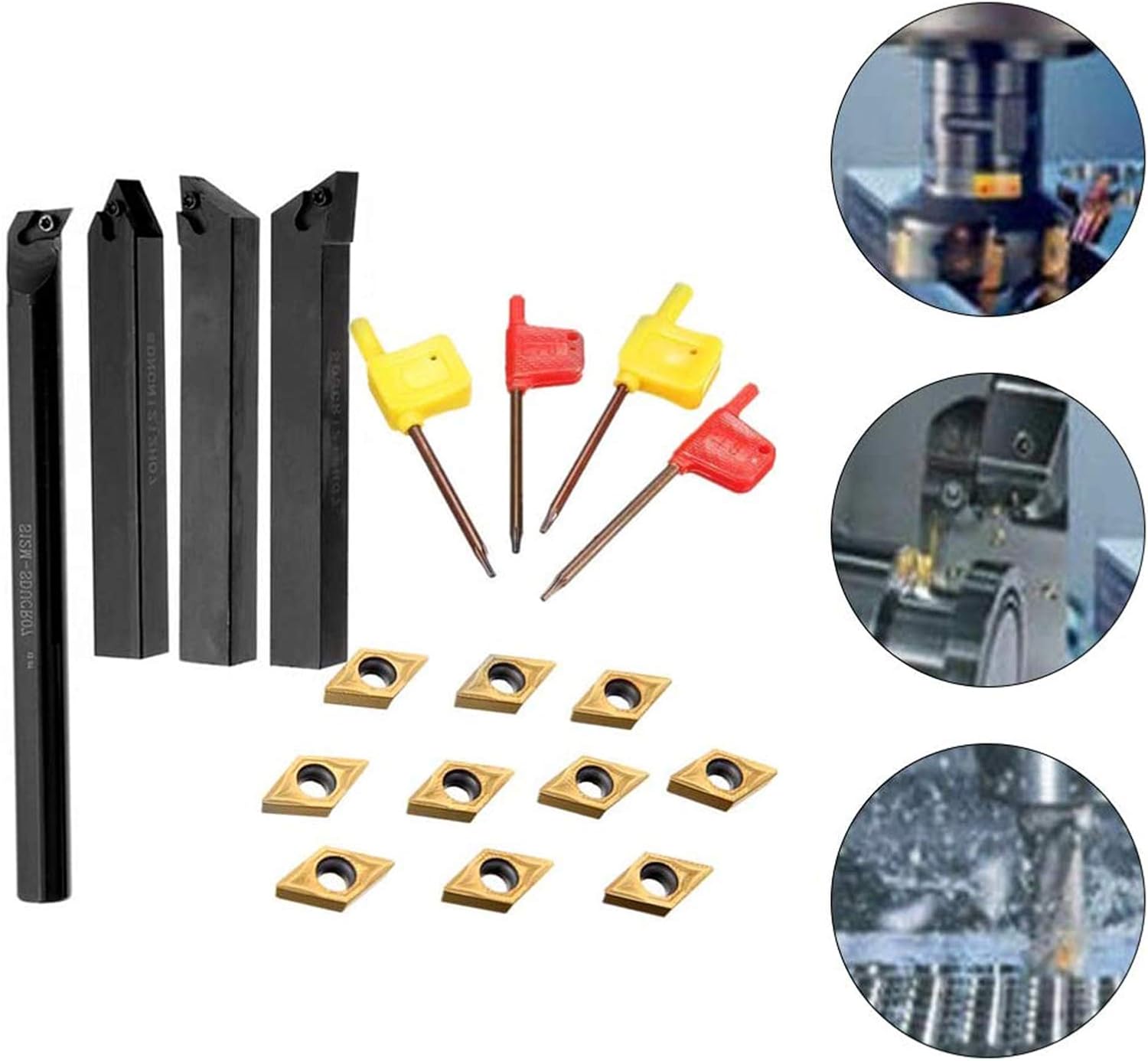 Chisels, 4Pcs Boring Bars + 10Pcs/Box Carbide Inserts + 4Pcs Wrench Lathe CNC Turning Tools Lathe Threading Turning Tool Set