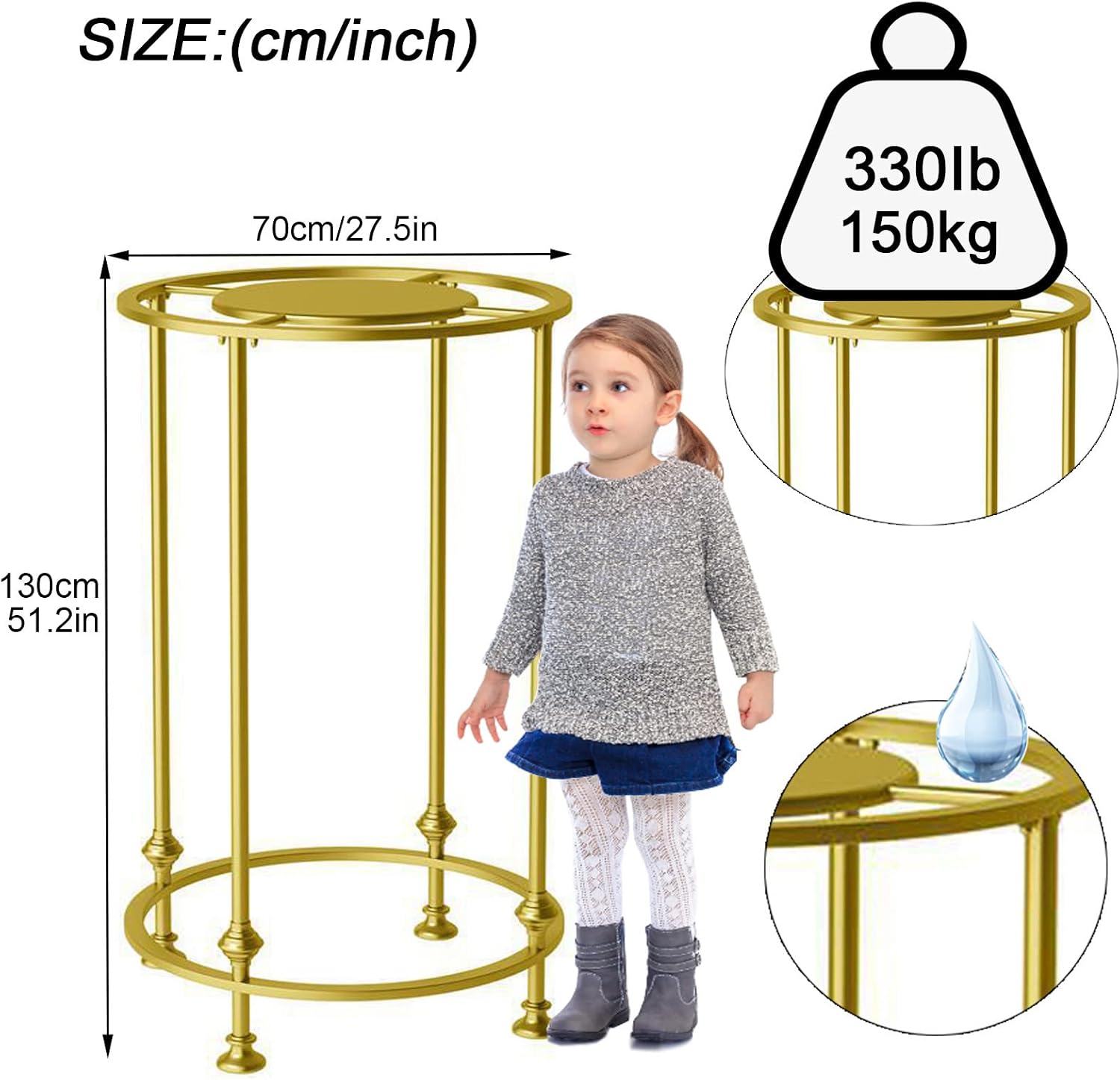 Round Garment Rack, Floor Standing Iron clothes Hanging Rack with Topper, Suitable for Large Shopping Malls Retail, Clothes Boutique Display Laundry Rooms Multi-Purpose Hanging (GOLD)