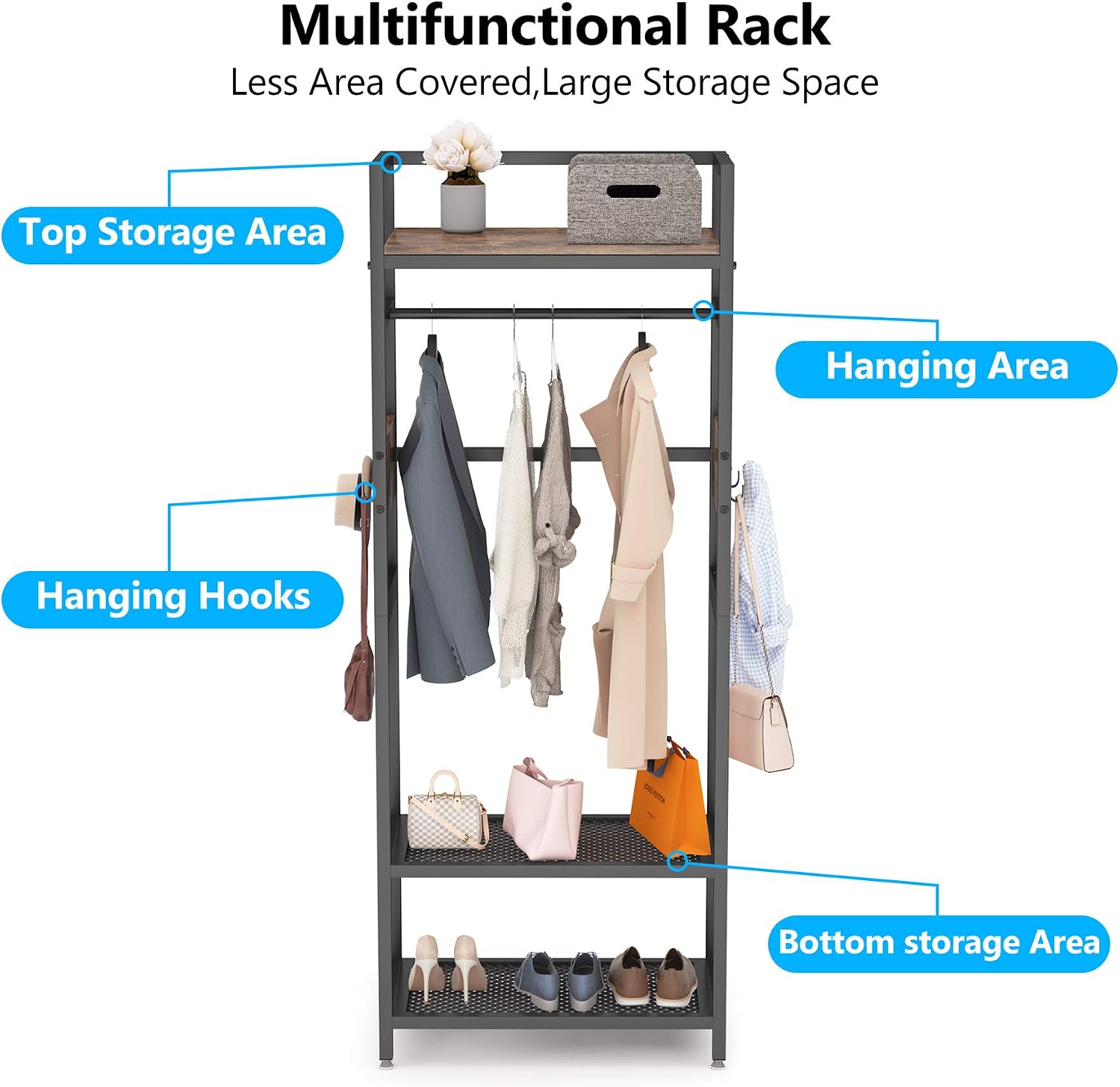 Tribesigns Small Heavy Duty Clothes Rack Set of 10 with Shelf and Hanging Rod, Freestanding Closet Organizer, Industrial Hall Tree Garments Rack for Small Space,Bedroom,27'' W X 69'' H, 10 pcs