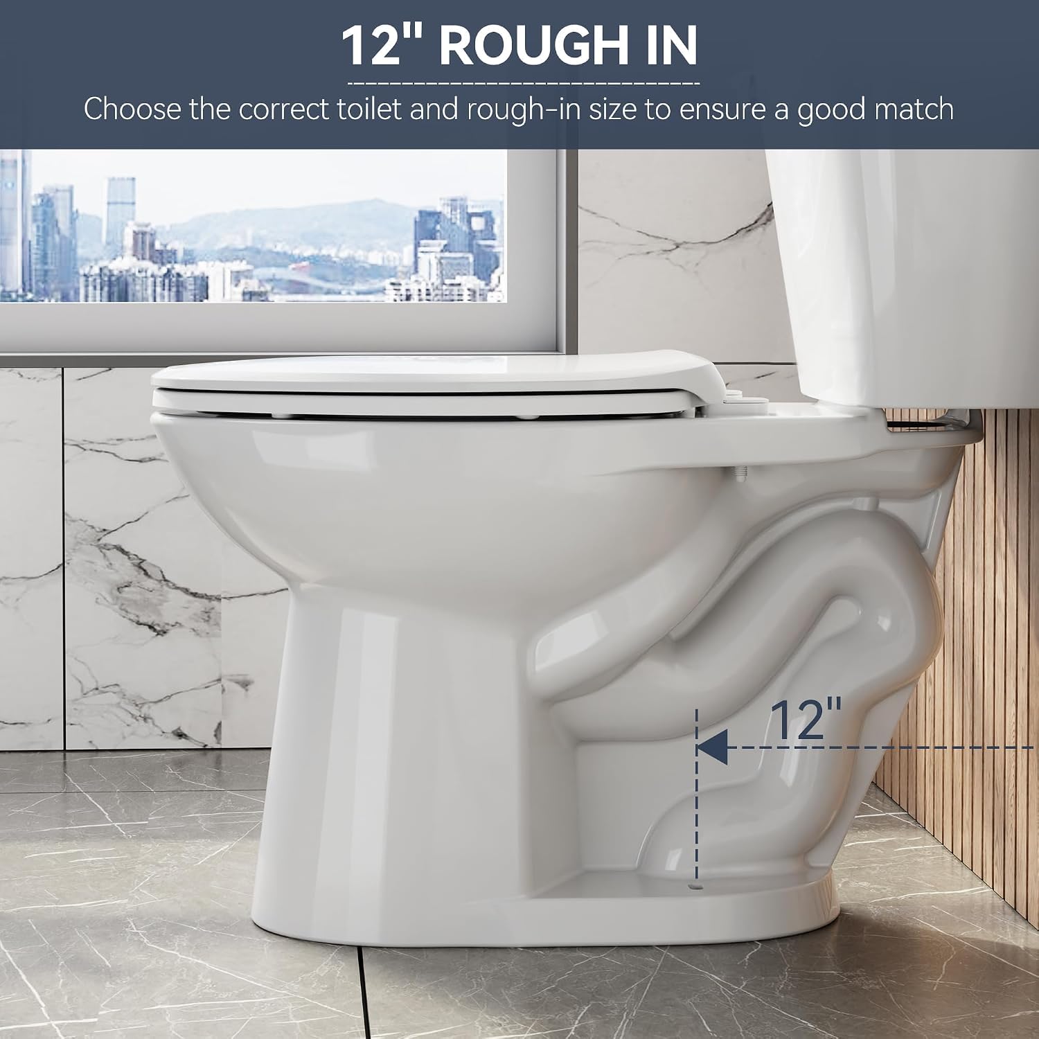 Two-Piece Elongated Toilet Set, Water Conserving Single Flush with Soft-Close Seat, Standard Installation for Home Bathrooms