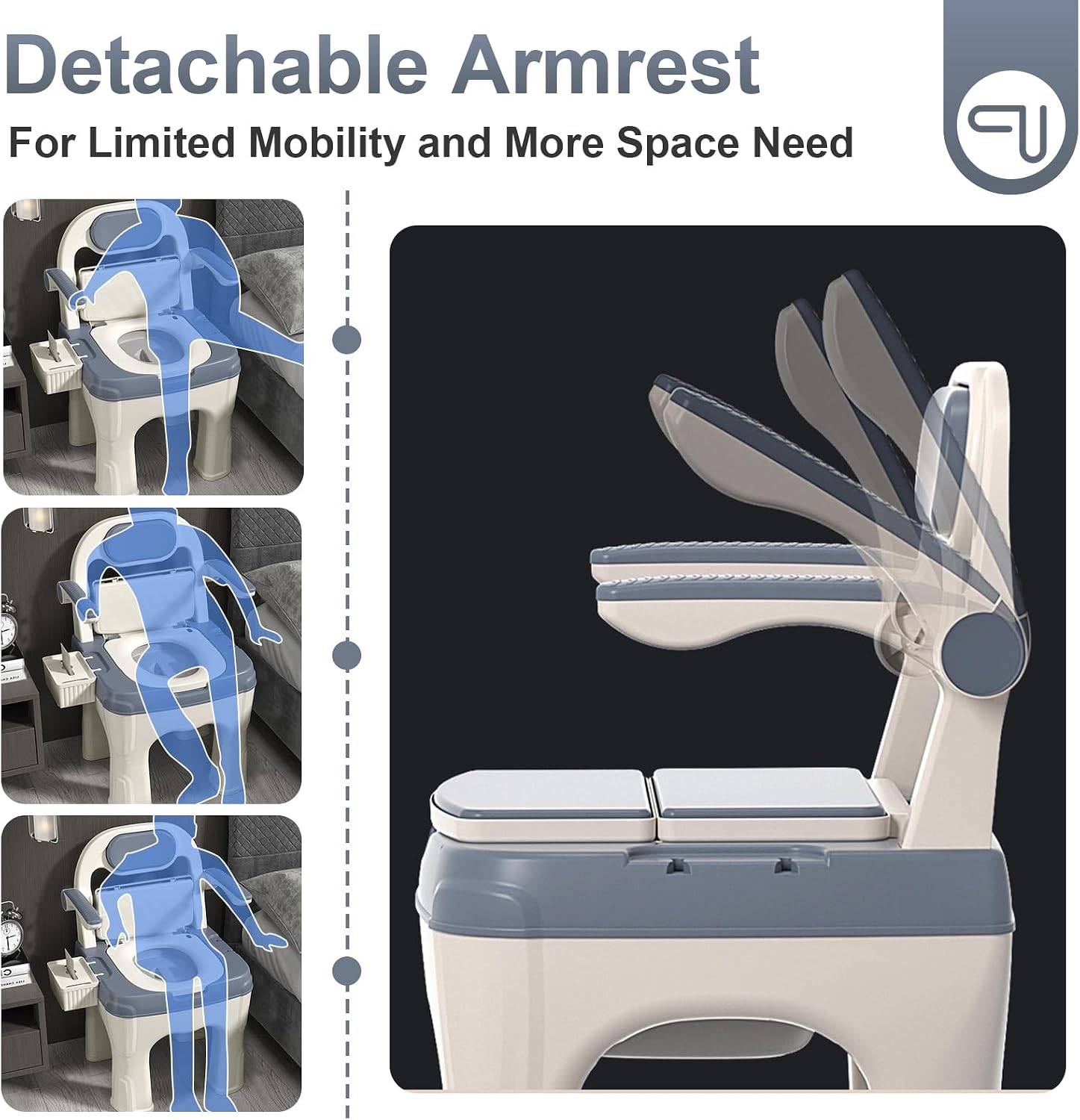 Adjustable Bedside Commode Chair for Seniors and Disabilities Ultra Wide Seat Up to 660 Lbs Capacity Height Adjustable Toilet Chair for Elderly and Disabled Blue Upgrade