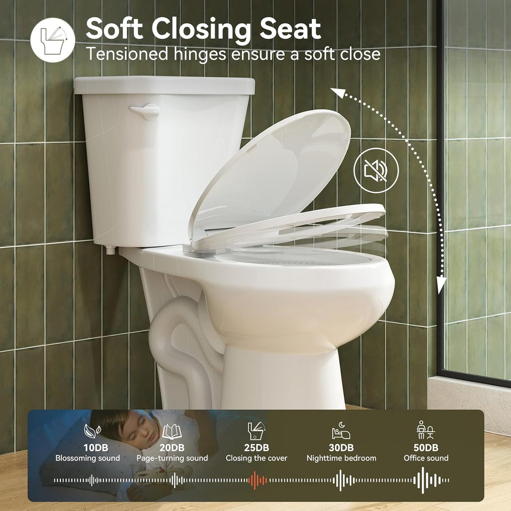 HOROW 17 Inch Compact Tall Toilet for Seniors, Two Piece Toilet for Small Bathroom with Powerful 1.28 GPF Single Flush, MAP 1000g, ADA Chair Height, Soft-Close Seat, and Round Bowl, HR-R17S
