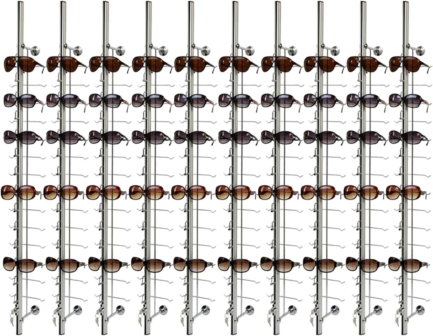 10 Pcs Aluminum Eyeglass Display Rod with Lock, Wall Mount Sunglasses Display Stand Holder Organizer for Optical Store & Home Use (48 Inch, Hold 14 Frames with Lock)