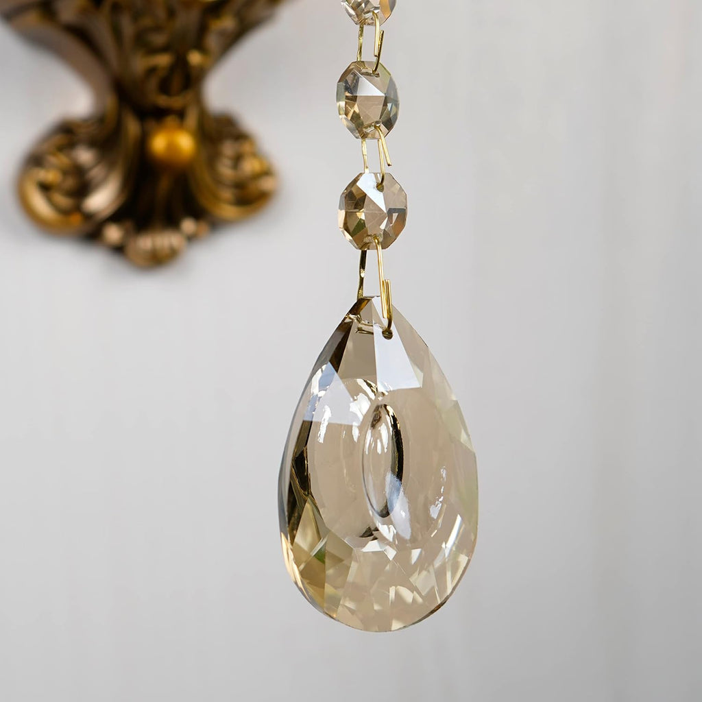 Vintage Wall Sconce Set of 2, Antique Brass Wall Light with Pull Chain On/Off Switch, Elegant Wall Mounted Lamp with Crystal Bedside Wall Lamp for Entrance, Bedroom, Hallway