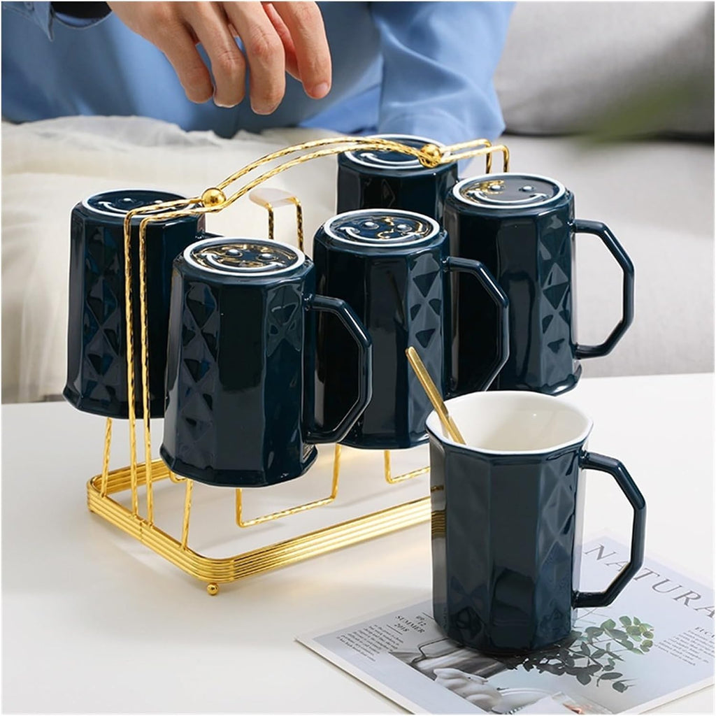 Beverage Serveware Ceramic water utensils gradient blue glass cold kettle teacup set household cups with storage rack combination Water Carafe