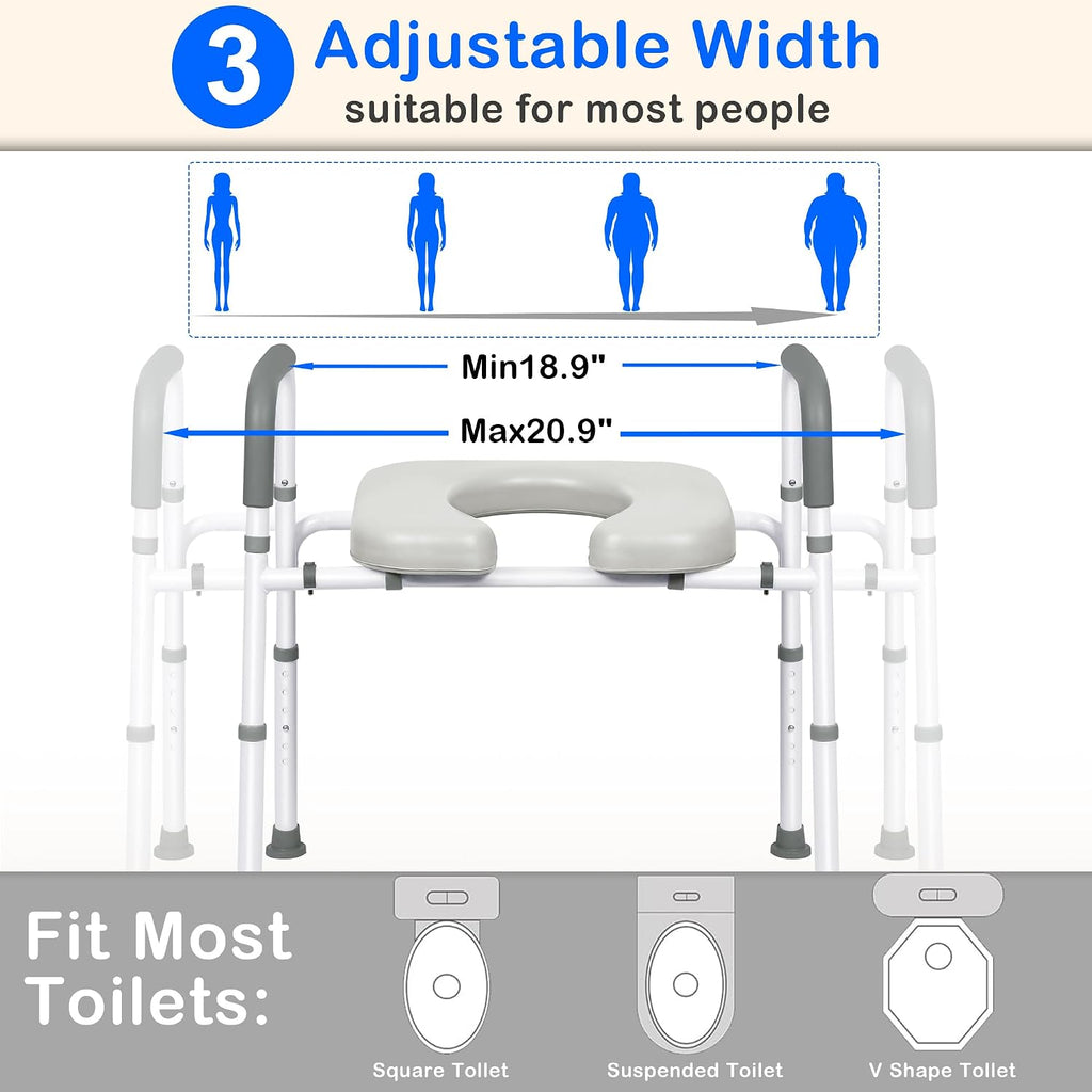 Raised Toilet Seat with Handles, Adjustable Width & Height Commode Chair for Toilet with Arms, 400 lbs Toilet Seat Risers for Seniors, Disabled and Pregnant, Fit Any Toliet