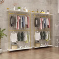 Modern Simple 2 Tier Industrial Pipe and Wood Garment Rack,Wall Mounted Double Hanging Rods Clothing Rack,Retail Display Storage Clothes Hanging Shelves (One Shelves,Gold, 47.2'L)