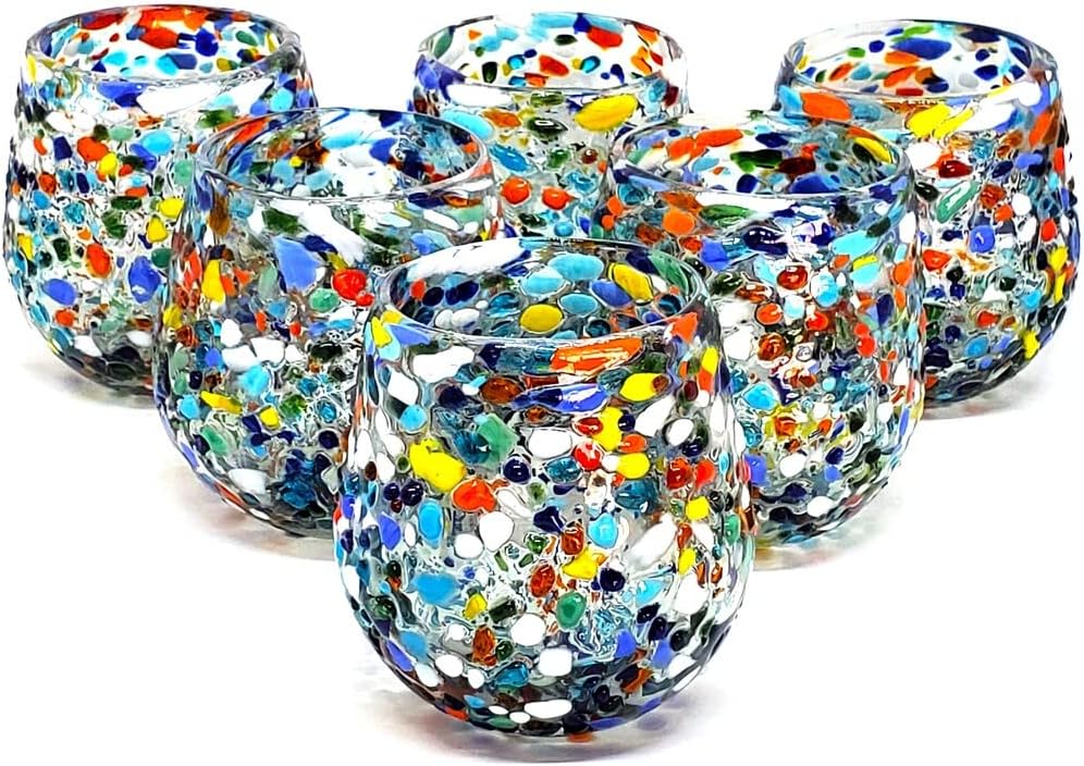 Confetti Rocks 16 oz Stemless Wine Glasses (set of 6), Recycled Glass, Lead-free, Toxin-Free (16oz Stemless)