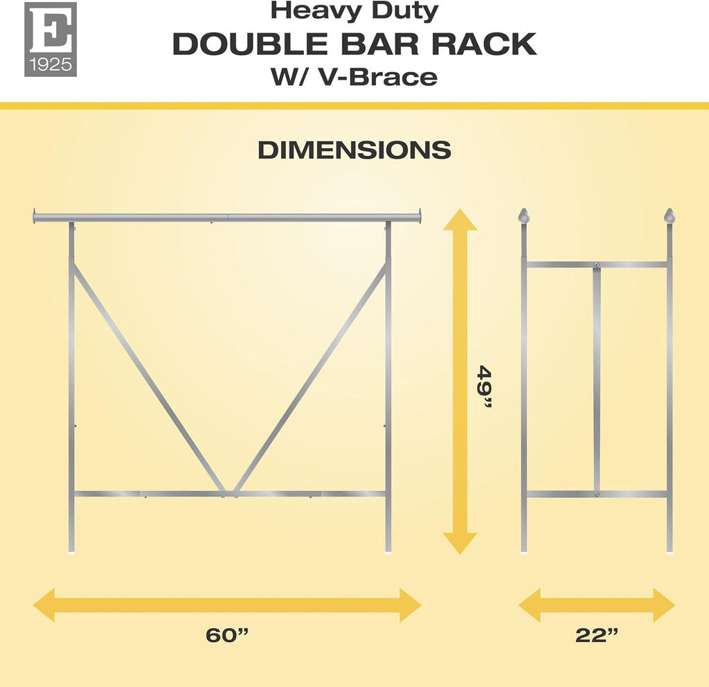 Econoco Adjustable Double Bar Clothing Rack, Heavy Duty Chrome Retail Garment Rack, 60in Hangrail, Commercial Display