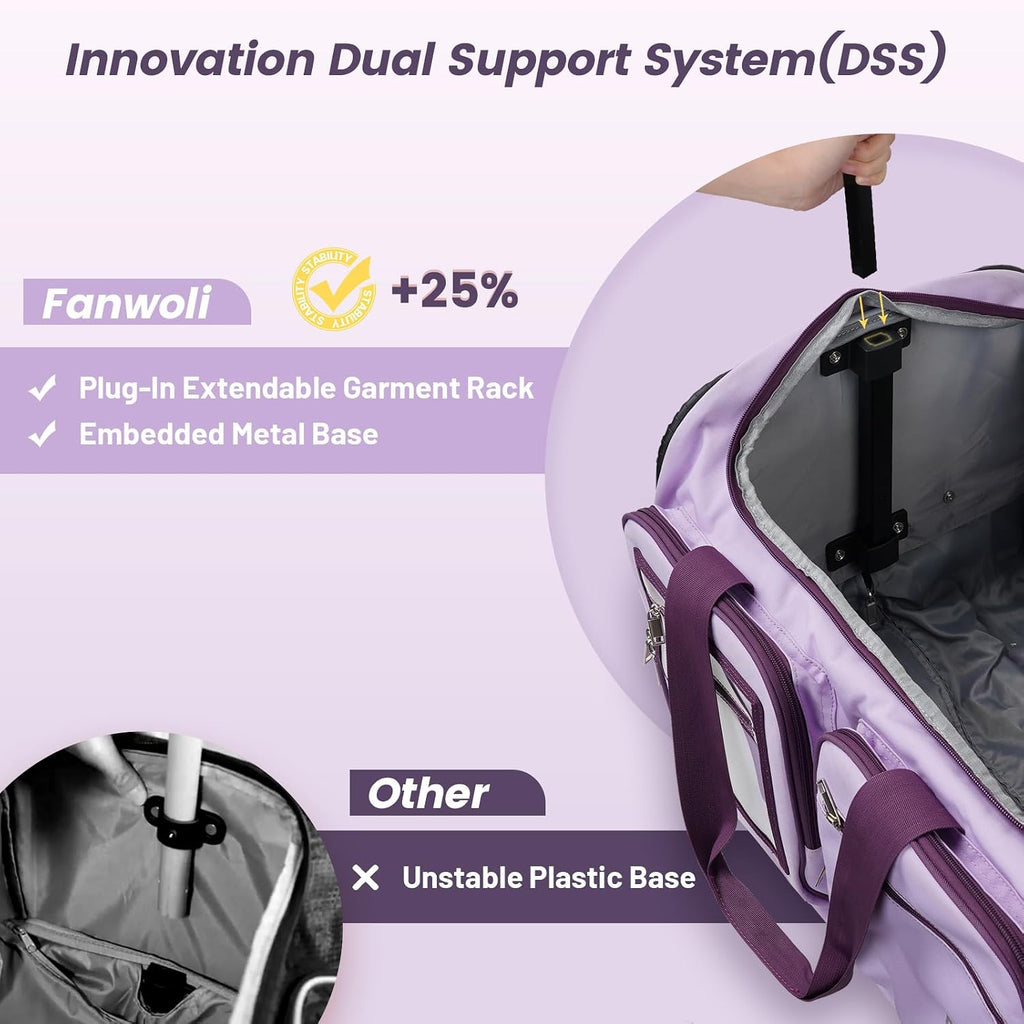 Fanwoli 23' Dance Bag with Garment Rack | Upgraded Stable System & Fabric | More Lightweight & Wear-Resistant | Ideal Competition Duffle Bag for Dancers Livestreamer Athletes