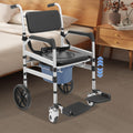 Foldable Shower Chair, Shower Wheelchair with Lockable Wheels Rolling Bedside Commode for Toilet with Height Adjustable & Sponge Padded Seat for Elderly Support 330lbs+Extra Cushion (O-Shape)