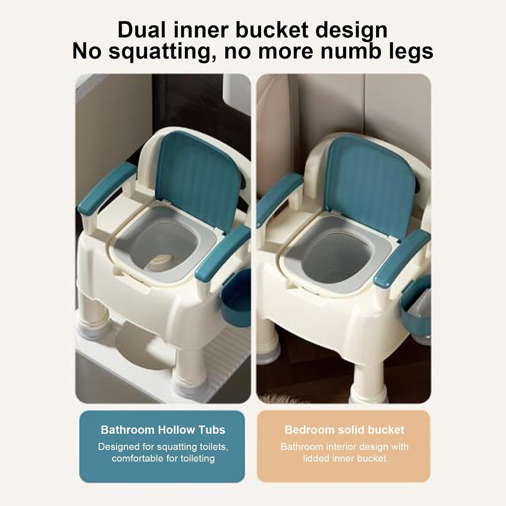 Portable Toilet, Toilet Seat Risers for Seniors with Handles, Portable Toilet for Adults, Mobile, Height Adjustable, PU Soft Cushion, Supports Weighing Up to 150kg, for Disabled