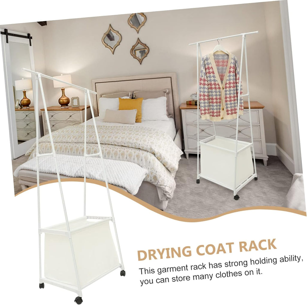 Garment Rack Wheels Stand for Clothes Hats and Shoes Versatile Freestanding Coat Rack for Living Room Bedroom and Dorm Use