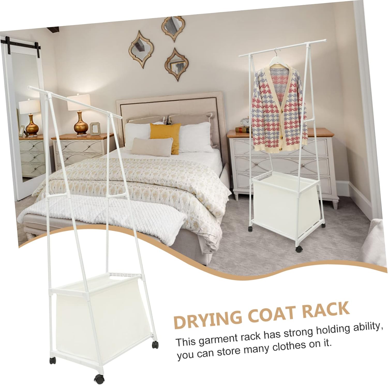 Garment Rack Wheels Stand for Clothes Hats and Shoes Versatile Freestanding Coat Rack for Living Room Bedroom and Dorm Use