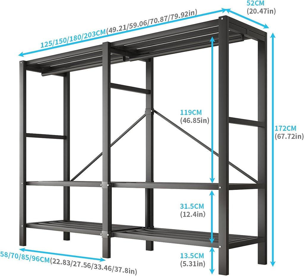 71in Heavy Duty Portable Closet with Cover, 1500lbs Foldable Covered Metal Clothing Wardrobe Closet System, Heavy Duty Garment Rack for Hanging Clothes, for Bedroom,Apartment,Rental Property, Brown