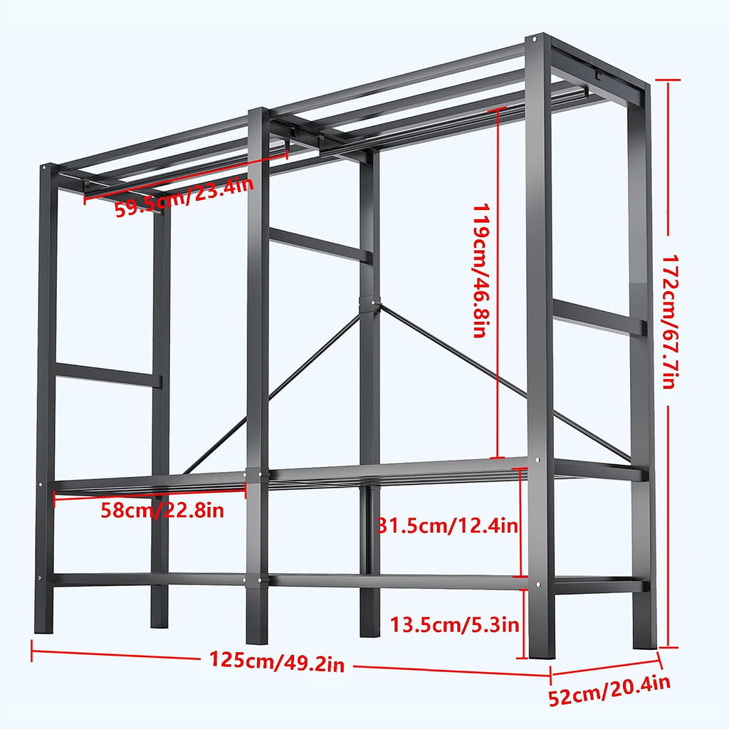 71in Heavy Duty Portable Closet with Cover, 1500lbs Foldable Covered Metal Clothing Wardrobe Closet System, Heavy Duty Garment Rack for Hanging Clothes, for Bedroom, Apartment, Rental Property,Blue