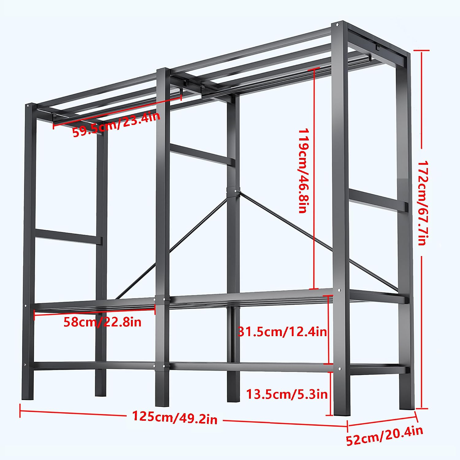 71in Heavy Duty Portable Closet with Cover, 1500lbs Foldable Covered Metal Clothing Wardrobe Closet System, Heavy Duty Garment Rack for Hanging Clothes, for Bedroom, Apartment, Rental Property,Blue