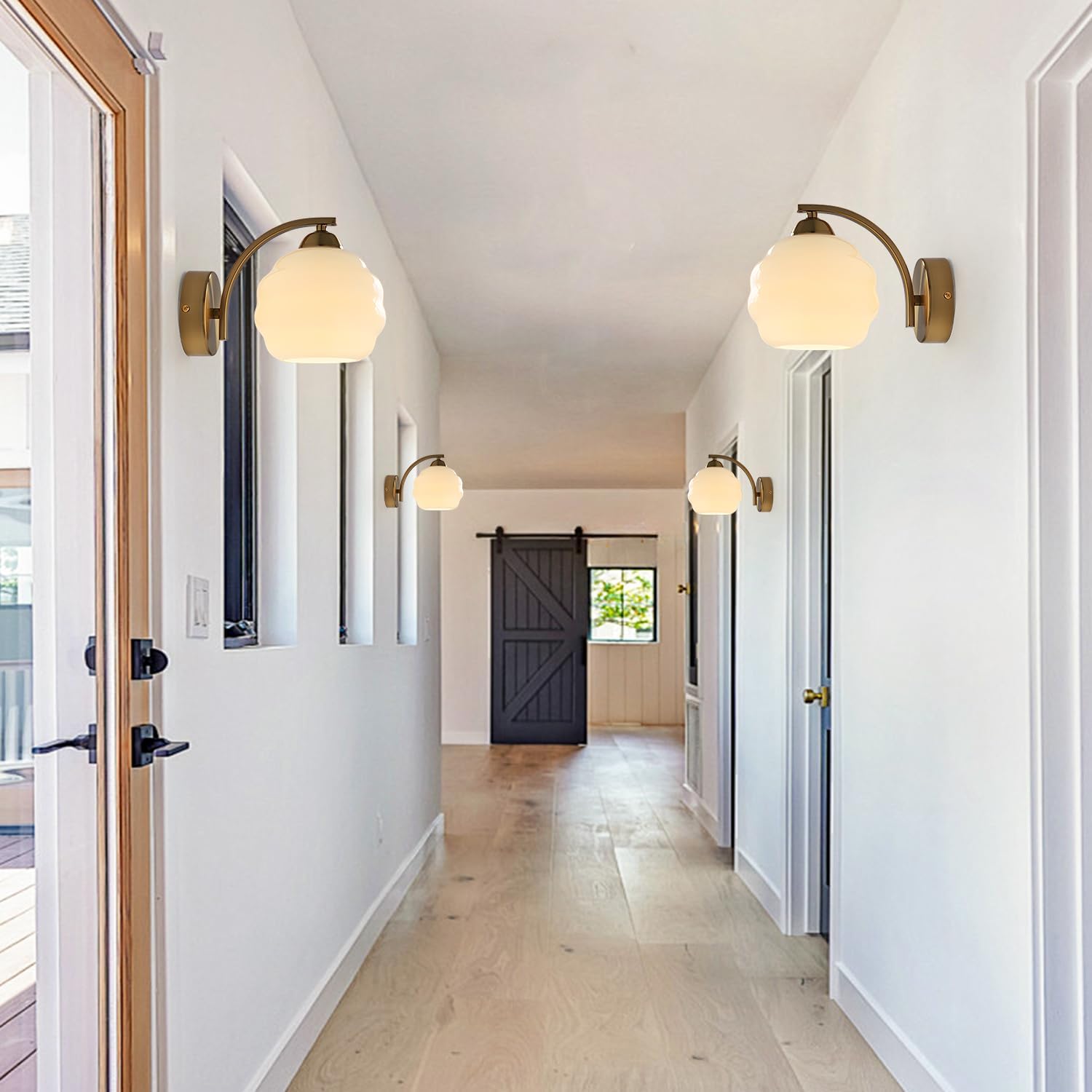 Milk Glass Wall Sconce Brushed Gold Wall Sconce Globe Vanity Lights Sconces Set of 2 Mid Century Wall Mounted Light Modern Bathroom Sconces Wall Lighting Set of 2 Bathroom Wall Lamp