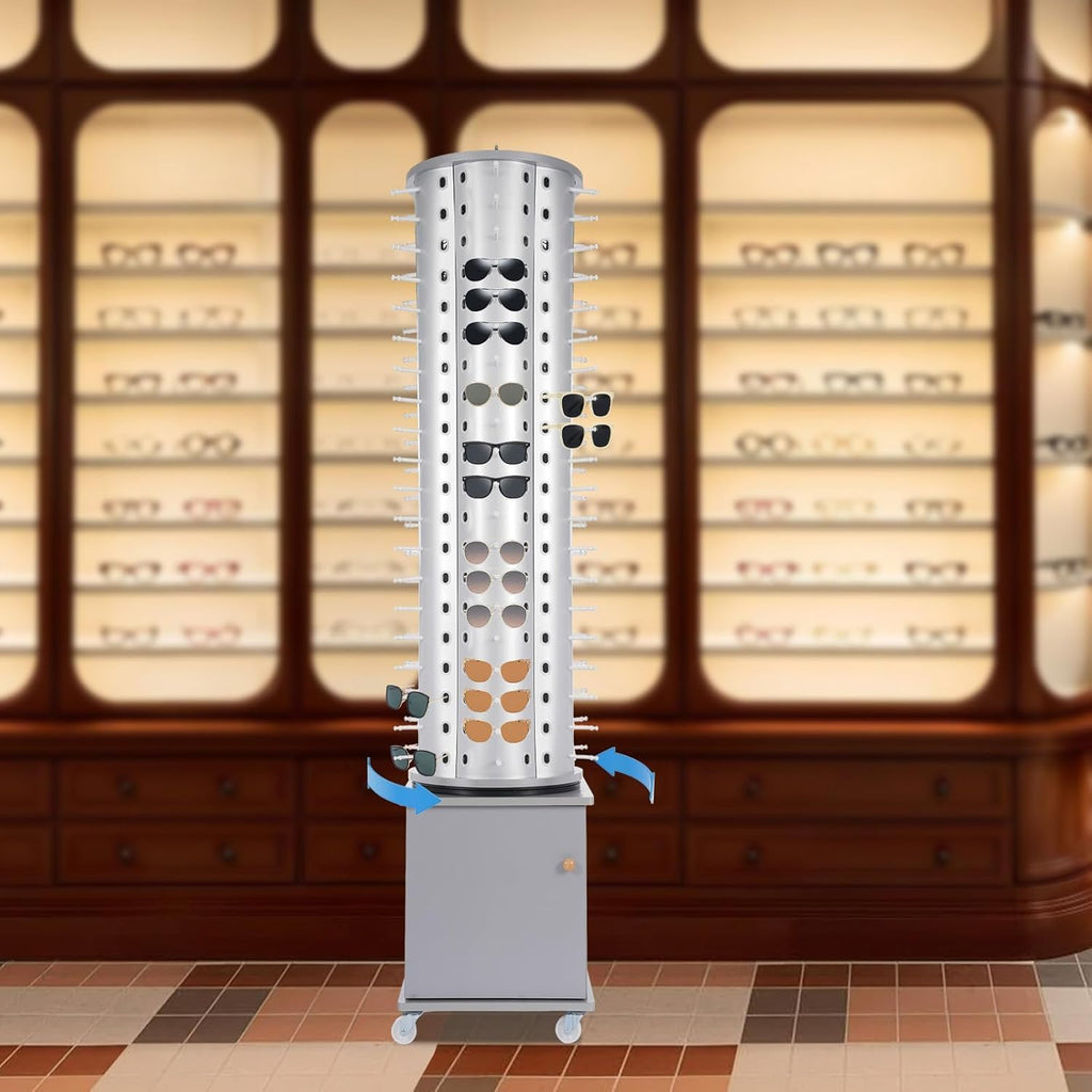 120 Capacity Eyeglass Display Stand 360° Rotating Sunglasses Rack Organizer Holder with Base Square Freestanding Countertop Spinner for Retail Boutique (Sliver, 120 Pairs)