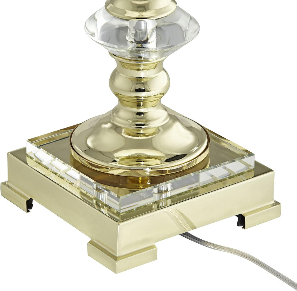 Vienna Full Spectrum Traditional Table Lamp 31' Tall Brass Gold Faceted Clear Crystal White Flared Bell Fabric Shade for Bedroom Living Room Nightstand Bedside Office House Home Family Entryway