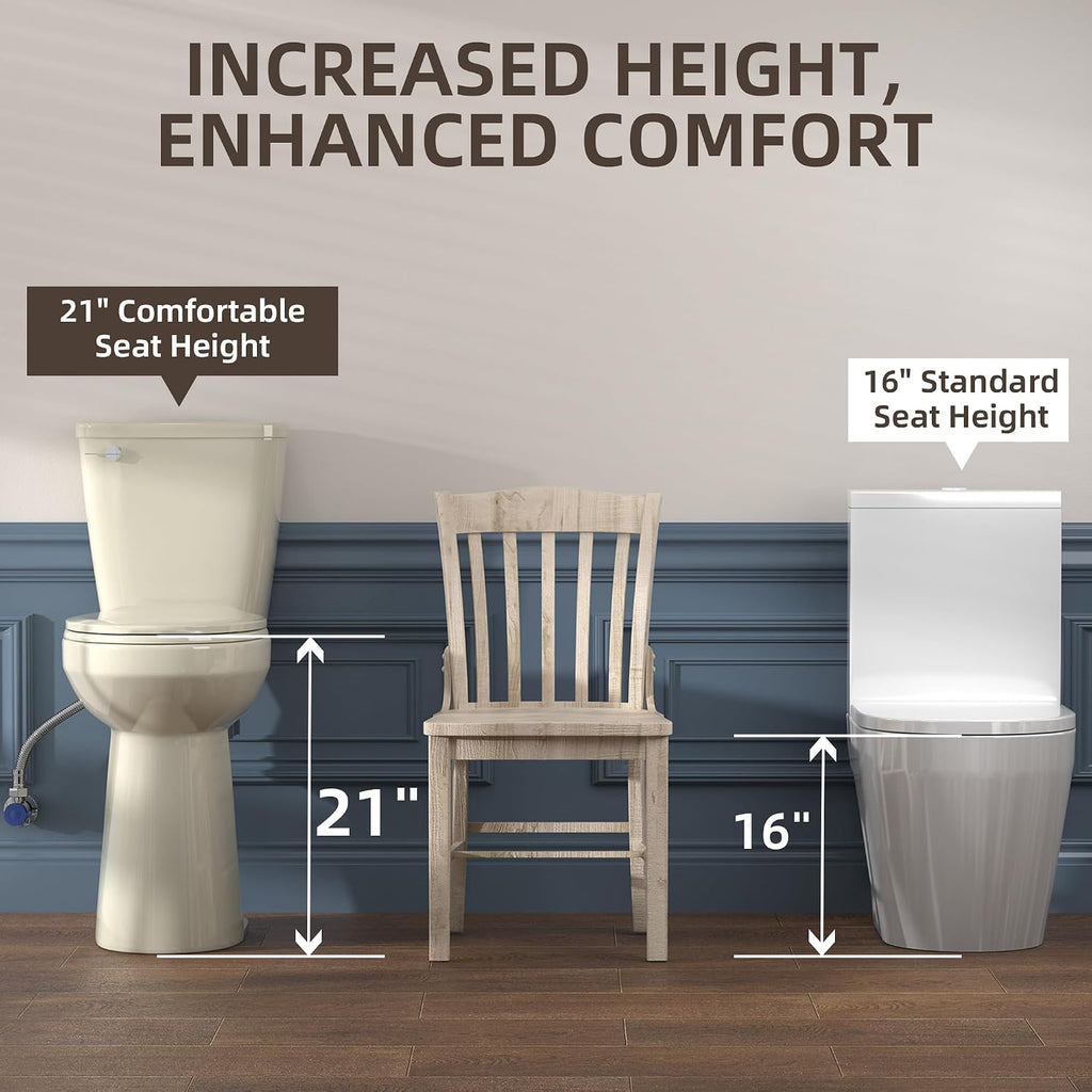 SUPERFLO Tall Toilet 21 Inch Bone White, Extra Tall Toilets for Elderly with 1.28GPF Siphon Flush & Rough in 12 Inch, High Toilets for Bathrooms Tall Height for Seniors & Tall Person