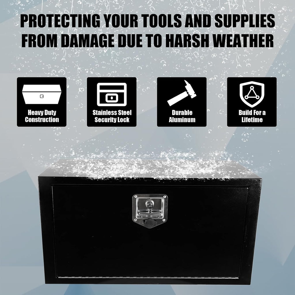 confote Black Steel Underbody Truck Tool Box with T-Handle Lock,Heavy Duty Truck Tool Box Truck Storage Organizer Tool Box Chest For Storage Smooth Surface,Waterproof-30'x 14'x 16' inch