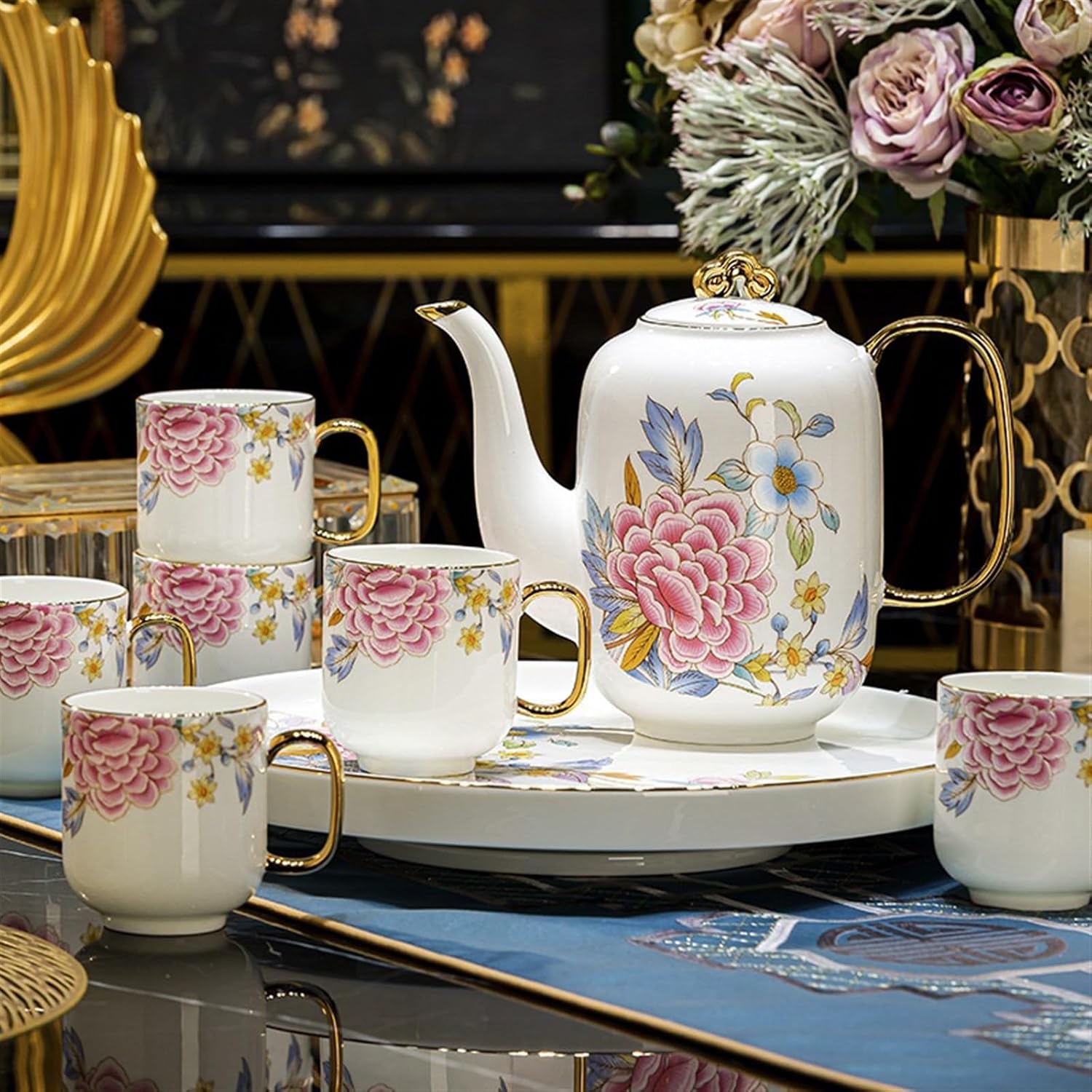 Beverage Serveware 8-piece ceramic water set, practical Chinese teapot, cup and tea tray combination, complete set of hospitality equipment Water Carafe