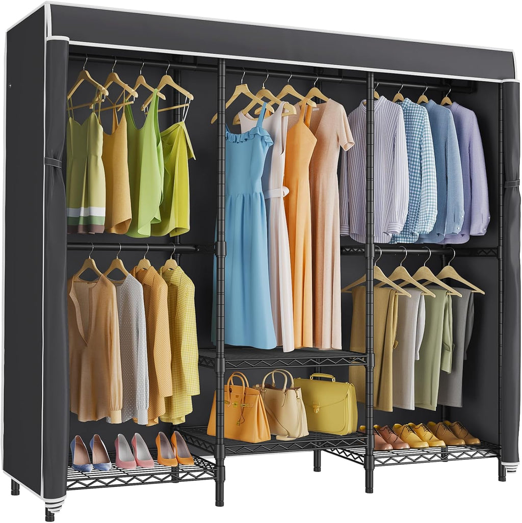 VIPEK V5C SE Garment Rack Wardrobe Closet, Heavy Duty Clothes Rack with Adjustable Shelves and Black Cover, Black Metal Closet Racks Clothing Storage Organizer for Bedroom, 70.1' Lx17.3 Wx76.4 H