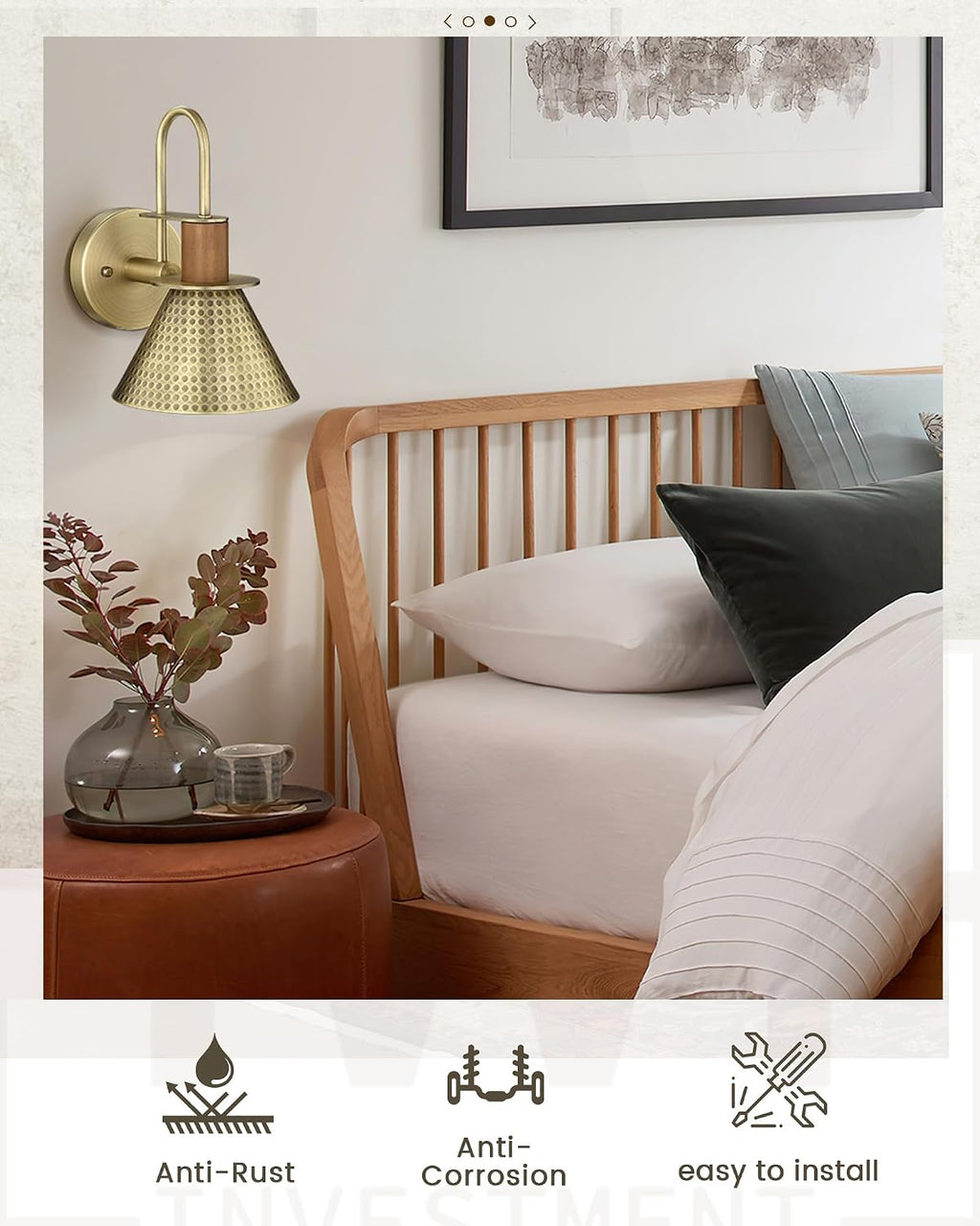 Industrial Wall Sconces Set of Two, HWH Indoor Wall Light Fixtures Barn Light, Single Wall Vanity Lamp for Bedroom Bedside Kitchen, Hammered Metal Shade, Antique Brass Finish, 5HZG74B-2L BG