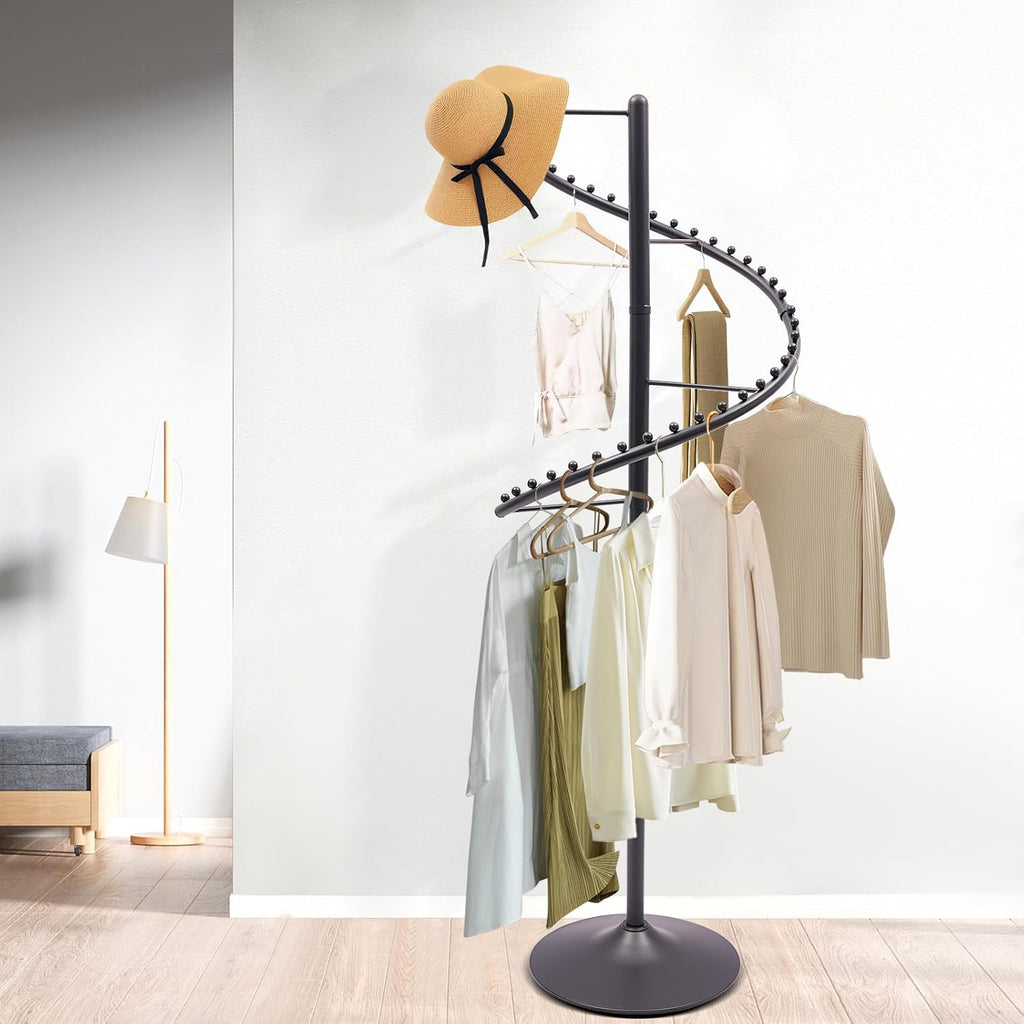 Modern Spiral Rotating Garment Rack, Heavy Duty Freestanding Portable Clothing Rack, Freestanding Fashion Clothing Display Rack for Retail Stores Gold (Black)