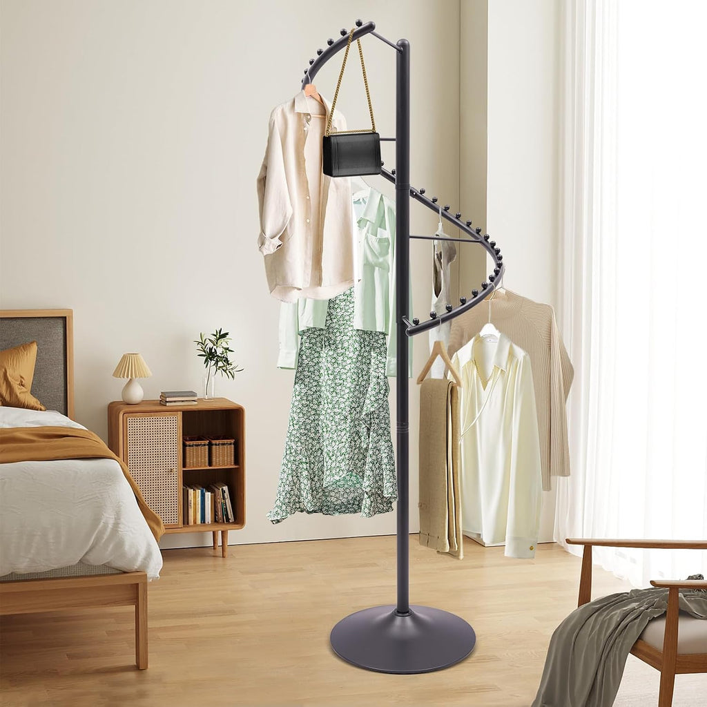 Spiral Rotating Clothing Rack, 360° Spiral Retail Costumer Heavy Duty Garment Rack with 38 Ball for Retail Stores, Bedroom, Living Rooms (Black)