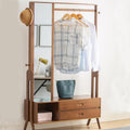 Bamboo Garment Rack Clothes Rack with Mirror and Drawers, Freestanding Closet Organizers Coat Rack Entryway Open Wardrobe Closet Drawers, 220 lb Load Bearing for Bedroom Livingroom Corridors