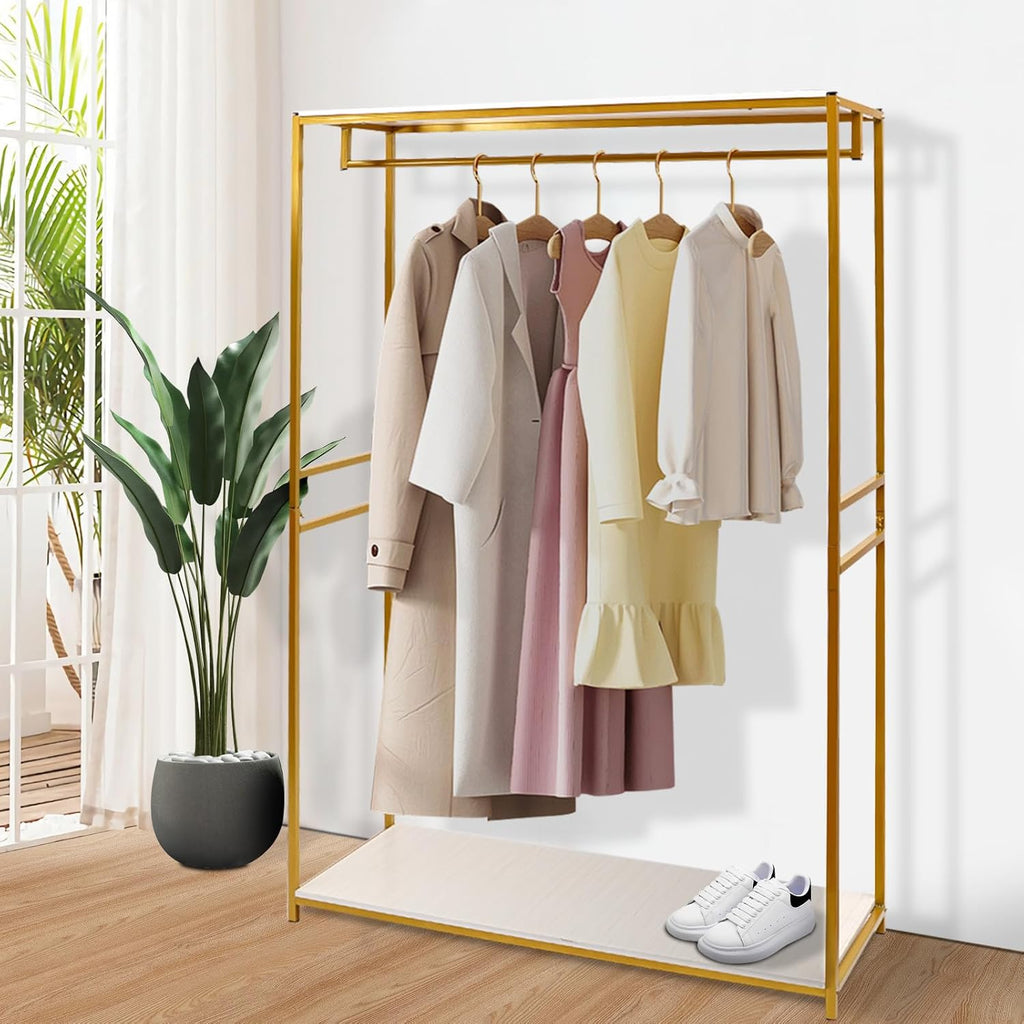 Gold Clothes Rack Heavy Duty Metal Clothing Racks Freestanding Wardrobe Garment Hanger for Hanging Clothes Bedroom Closet Clothes Retail Display Clothing Store