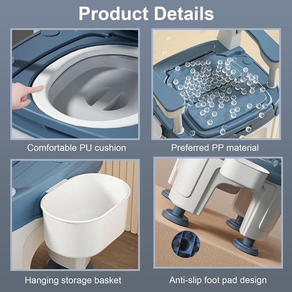 Adjustable Bedside Commode Chair for Seniors and Disabilities Ultra Wide Seat Up to 660 Lbs Capacity Height Adjustable Toilet Chair for Elderly and Disabled Blue Upgrade