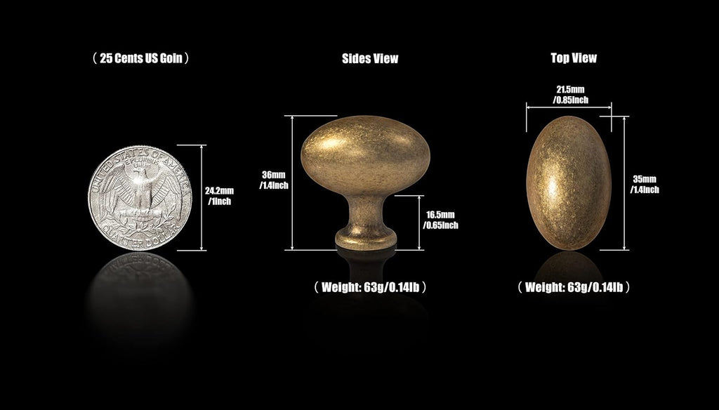 Goo-Ki 24 Packed Zinc Alloy for Drawer Knobs - 1.2 Inch(36MM) Oval Antique Brass Cabinet Knobs