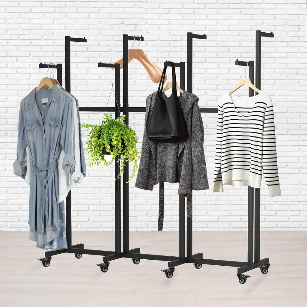 Metal Clothing Rack, 8 Arms Clothes Display Racks with Wheels, Adjustable Floor Standing Garment Rack From 46.85' to 64', Portable Retail Display Stand for Boutique Stores (Black, 8 Arm/68.5in)