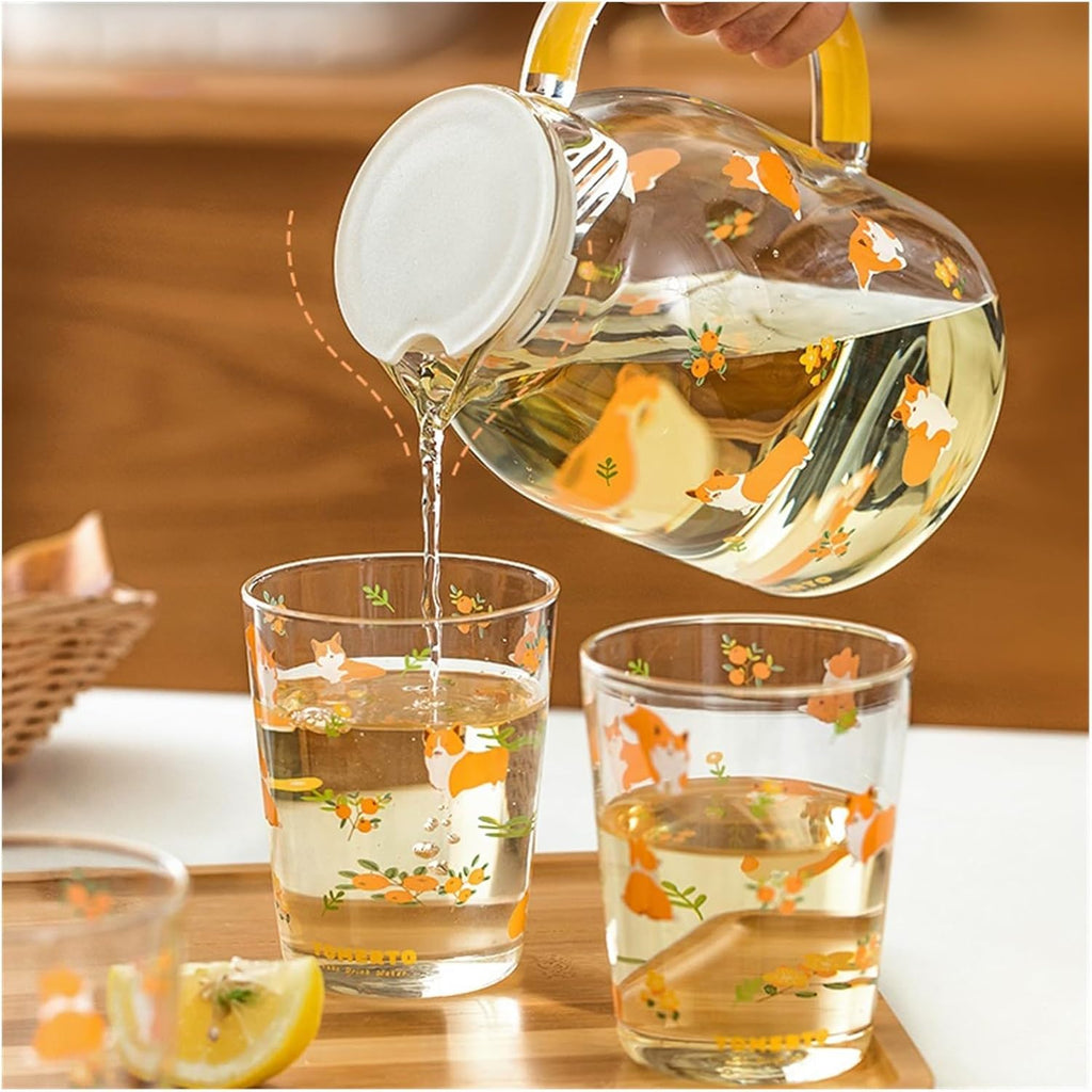 Beverage Serveware Cute glass cold kettle high temperature resistant household large-capacity cup set tea cup Water Carafe