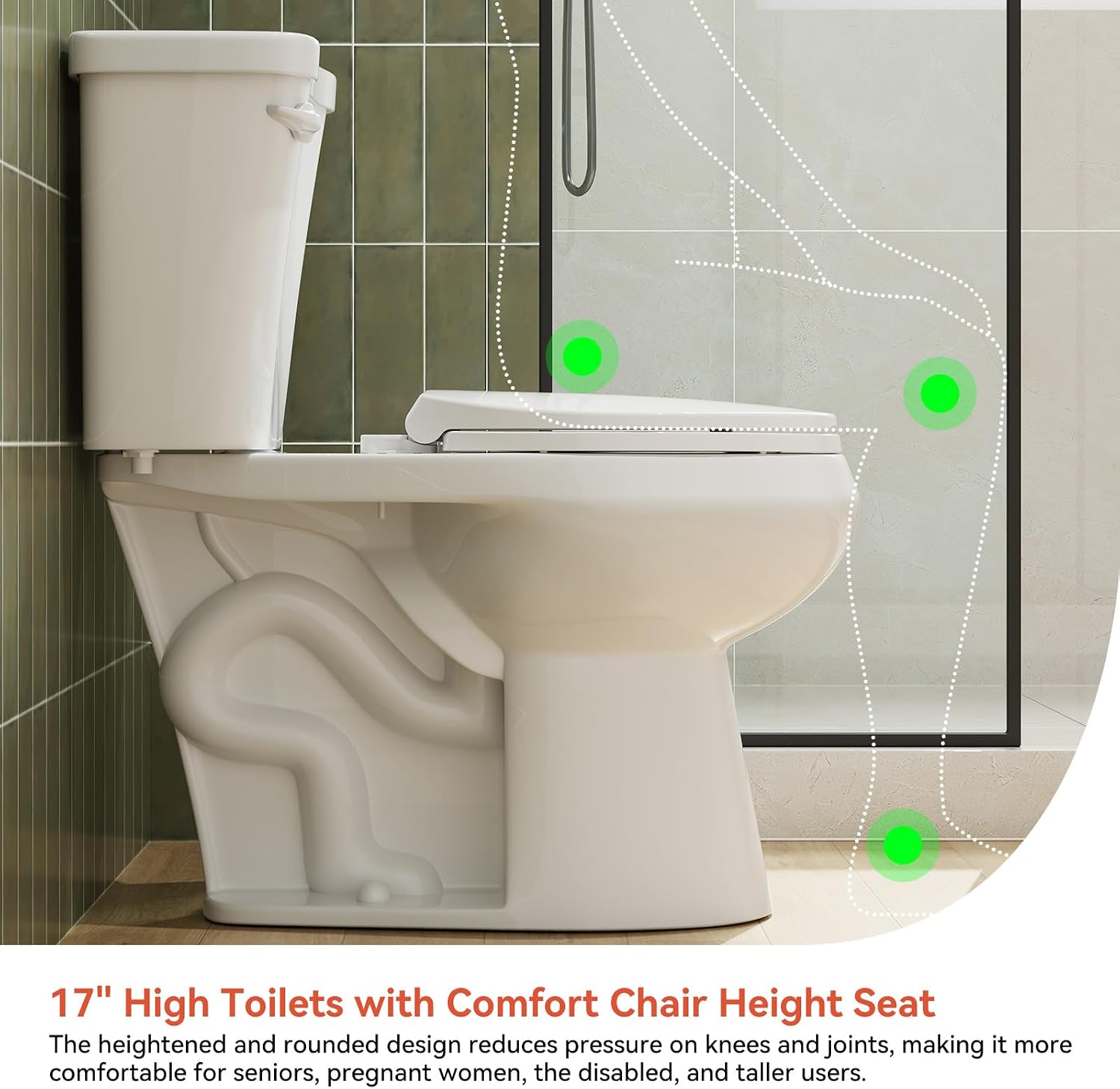 HOROW 17 Inch Compact Tall Toilet for Seniors, Two Piece Toilet for Small Bathroom with Powerful 1.28 GPF Single Flush, MAP 1000g, ADA Chair Height, Soft-Close Seat, and Round Bowl, HR-R17S