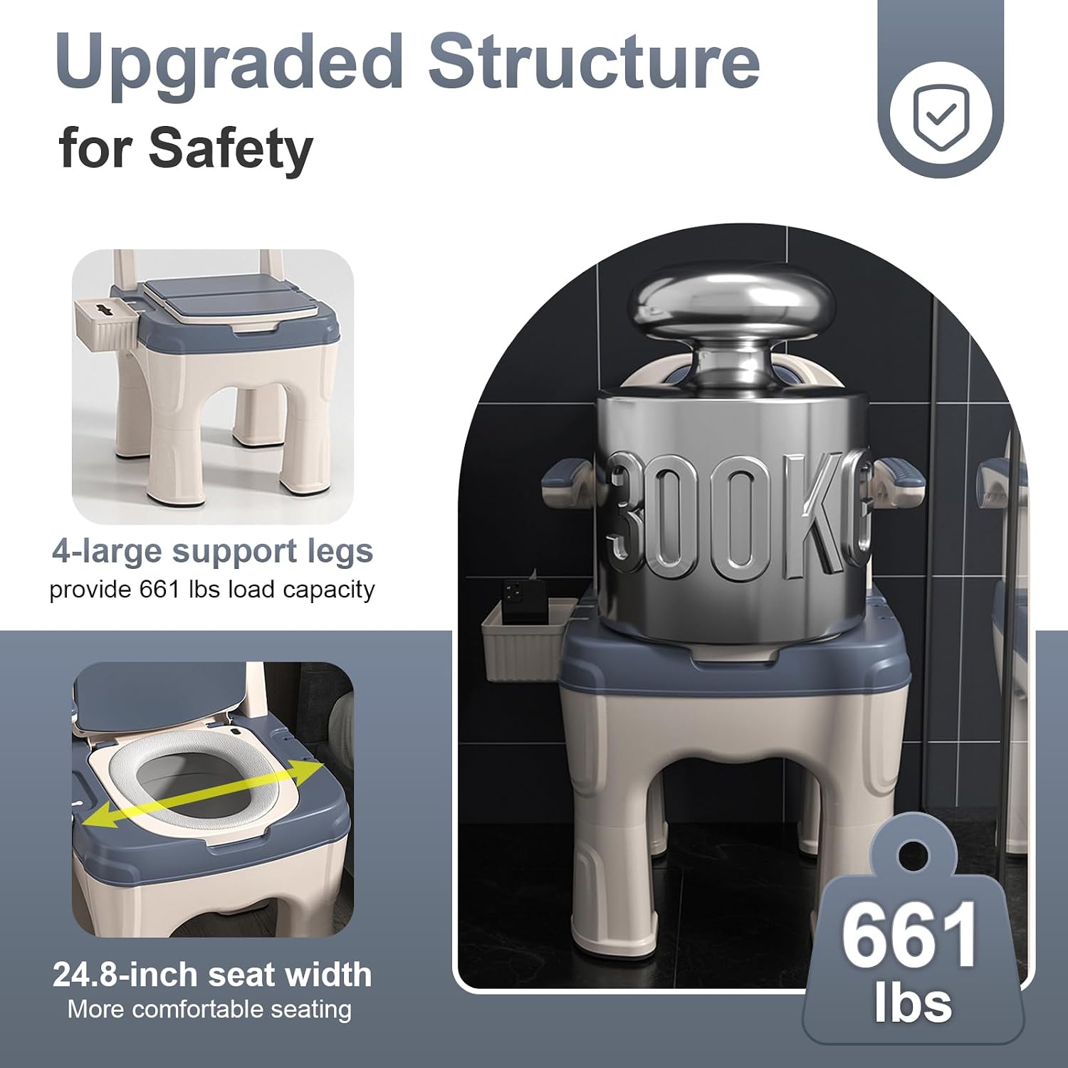 Adjustable Bedside Commode Chair for Seniors and Disabilities Ultra Wide Seat Up to 660 Lbs Capacity Height Adjustable Toilet Chair for Elderly and Disabled Blue Upgrade