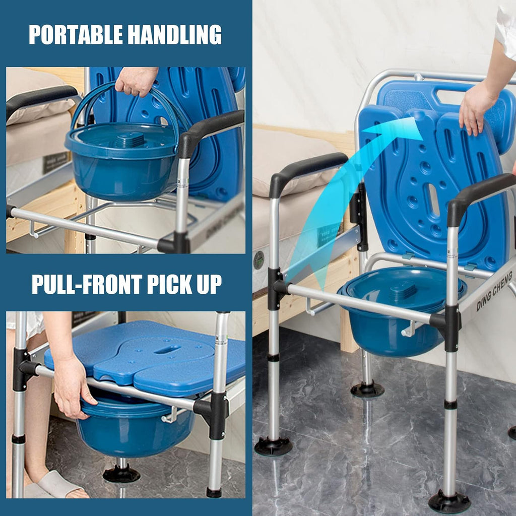 Bariatric Bedside Commode 3 in 1 Toilet Seat Chair 49cm/19.3in Extra Wide Heavy Duty Adult Bathroom Shower Chair with Bucket Splash Guard, Aluminum Alloy Frame